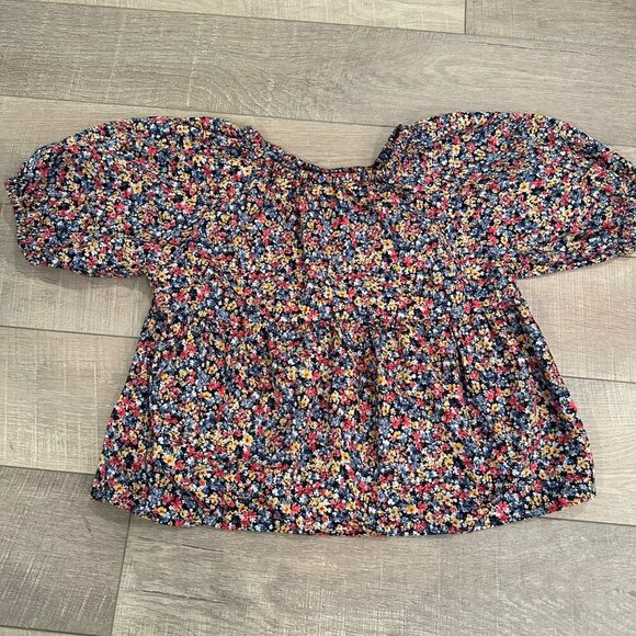 OLD NAVY FLORAL PUFF SLEEVE CROPPED BLOUSE SIZE SMALL - Picture 1 of 7